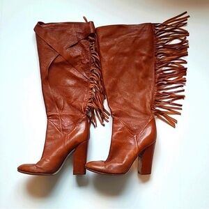 Casadei Leather Fringe Wrapped Boots